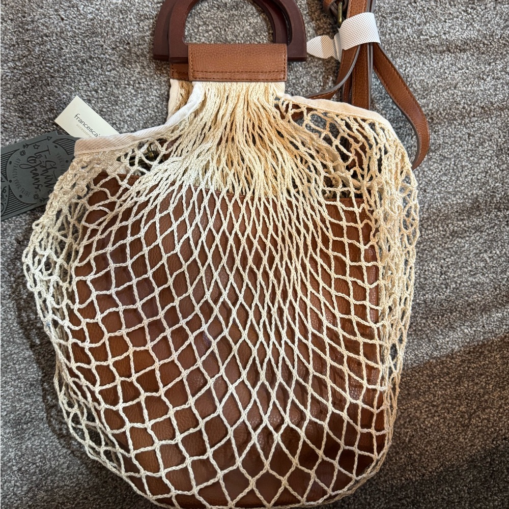 Chic Tan and Cream Net Tote Bag